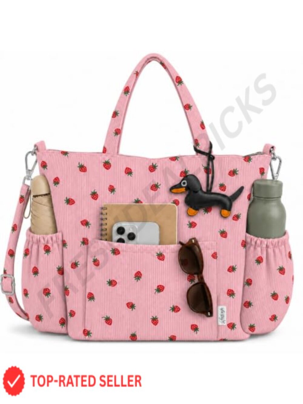 Corduroy Tote Bag with Multiple Pockets for Work and Travel